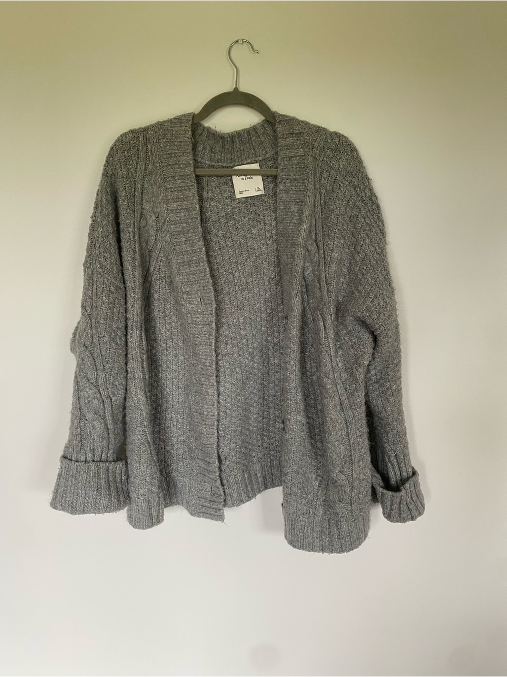 Cozy Gray Open-Front Cable Knit A&F Cardigan
